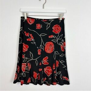LOFT Ann Taylor Vintage Black and Red Rose Skirt Size 4P